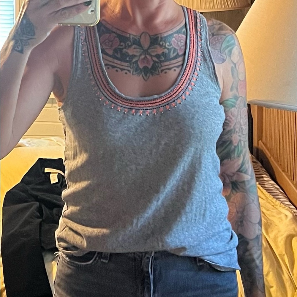 J. Crew Gray Tank Top with Coral Accents